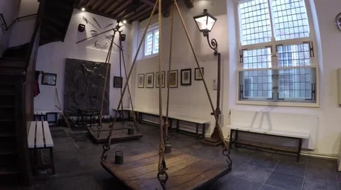 Large old weighing scale camera pan right to left used for measuring people 4k Stock Footage 59535348