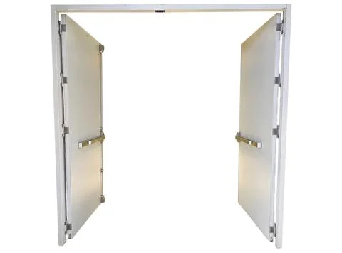 Large old white door opened. isolated on white background with clipping path Foto stock