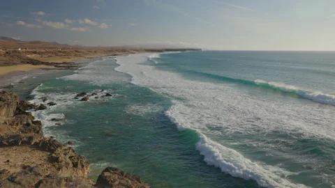 The large open bay of Playa del Castillo at El Cotillo Fuerteventura Stock Footage 240098079