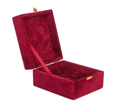 Large open empty red velvet gift box close-up, isolated on white background, Stock Photos
