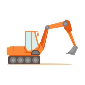 Large Orange Excavator Machine , Part Of Roadworks And Construction Site Series Stock Illustration