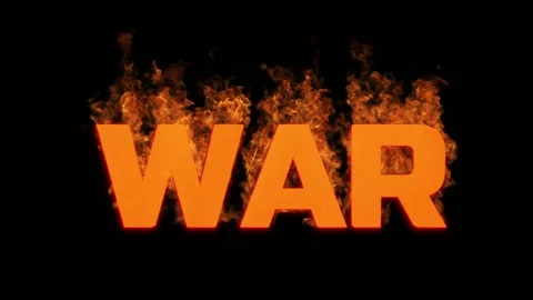 Large orange letters make up the word WAR and emit fire on a black background. Stock Footage 171306908