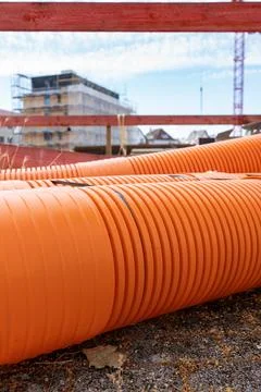 Large orange pipes with large diameter Stock Photos