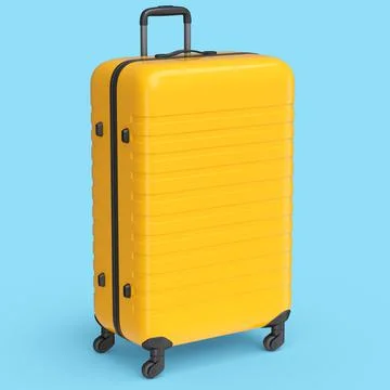 Large orange polycarbonate suitcase isolated on blue background. イラスト素材