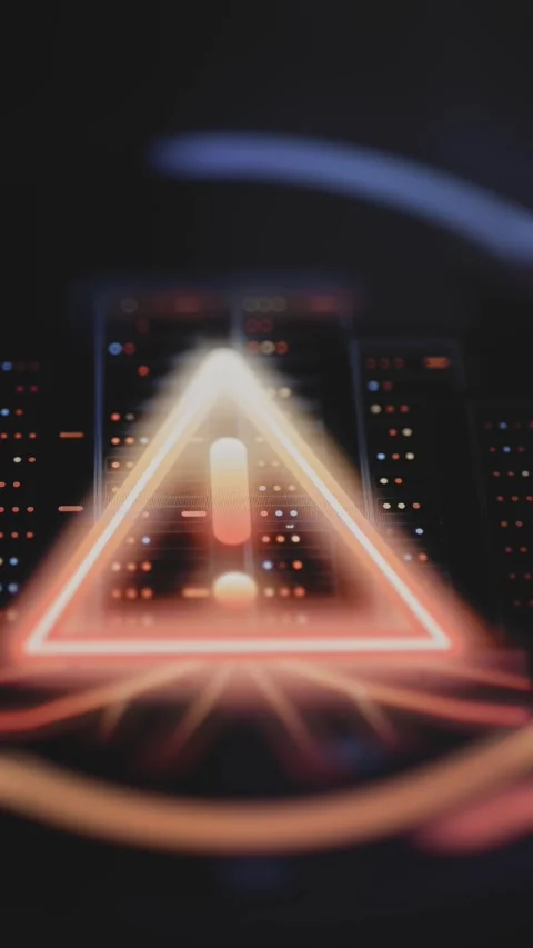 Large orange warning triangle covers server lights Stock Footage 344109822