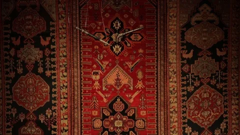 Large oriental carpet with colorful patterns. Handmade carpet production Stock Footage 120609787