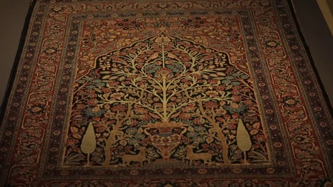 Large oriental carpet with colorful patterns. Handmade carpet production Stock Footage 120609798