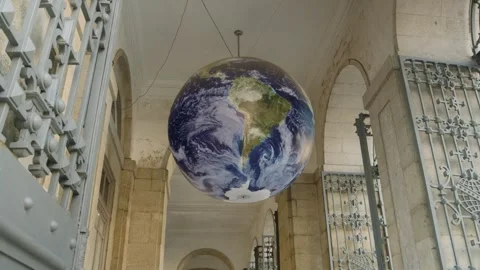 Large ornamental world globe in a classic room. Stock Footage 327687157