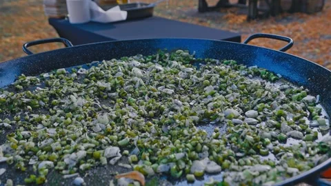 Large Outdoor Cooking Pan with Chopped Vegetables for Catering.mov Stock Footage 340406847