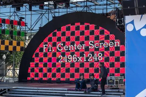 Large outdoor stage setup with LED screens Fotos de archivo