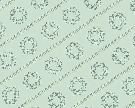 Large outlined loop motifs repeat across a pale sage green background with .. Stock-Illustration