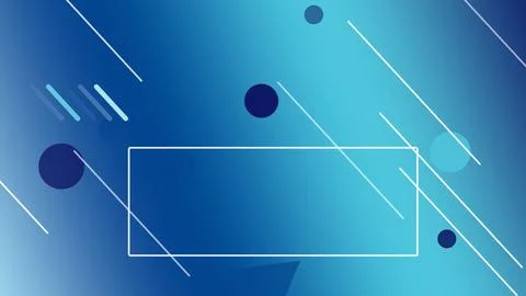 A large outlined rectangle and floating circles appear on a deep blue gradi.. Illustrazione stock