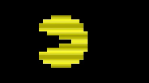 Large Pac Man Enter and Exit with Scan Lines Video stock 100648360