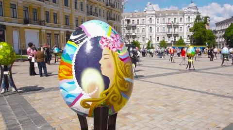 Large Painted Egg on the Square Stock Footage 63051172
