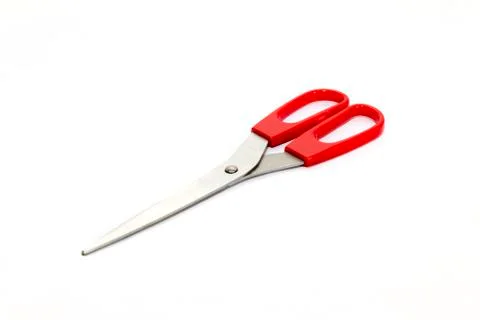 Large pair of kitchen scissors with red plastic handle Foto stock