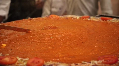 Large Pan of Freshly Cooked Pav Bhaji at Indian Street Food Stall Stock Footage 329384514
