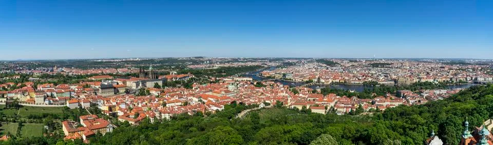Large panorama of the city of Prague in Czech Republic, from the Petrin hill. In Stock Photos