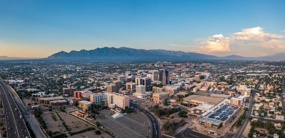 Large panorama of Tucson Arizona with Catalina Mountains in distance Stock Photos