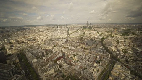 Large panoramic shot of the city of Paris and the Eiffel Tower, France Stock Footage 101524366