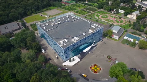 A large park area in the center of which the building aerial view. Moscow Video stock 93592548