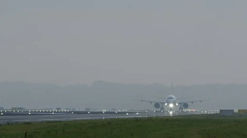 Large passenger airplane accelerates and takes flight Stock Footage 300645743
