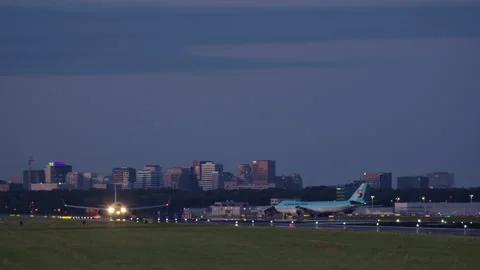 Large passenger airplane accelerates and takes flight Stock Footage 300646215