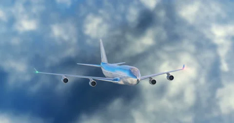 Large passenger airplane with navigation lights flying in clouds Video stock 112537546