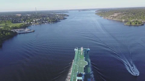 Large passenger ferry shot from above on sunny day Stock Footage 76487376