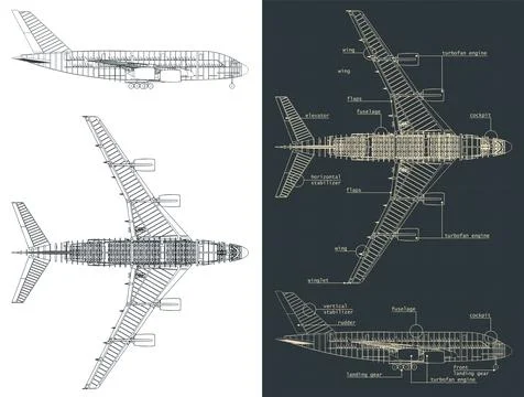 Large passenger plane blueprints Stock Illustration