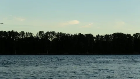 Large passenger plane coming in for a landing near the Columbia River in Portlan 動画素材 72190271