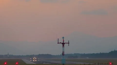 Large passenger plane taking off against summer sunset Stock Footage 158100515