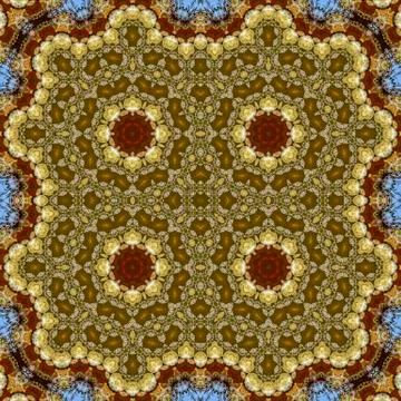 Large pattern of flowers in circular arrangement at wedding in California Foto stock