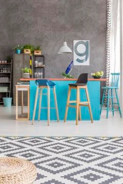 Large patterned rug in room Stock Photos