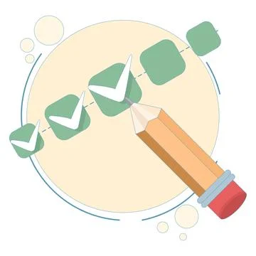 A large pencil for checking off completed tasks in a project management timeline Illustrazione stock