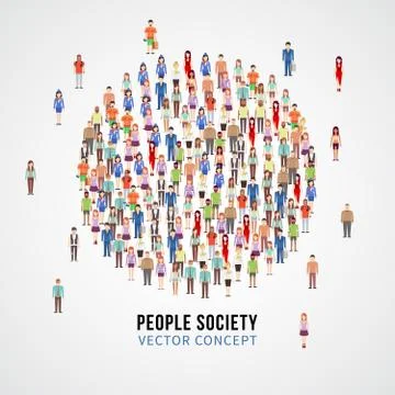 Large people crowd in circle shape. Society, people community vector concept Illustrazione stock