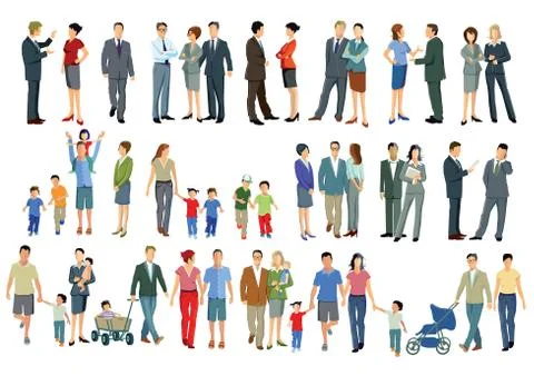 Large people group together Stock Illustration