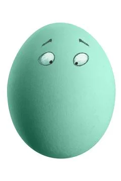 Large picture of an colored easter egg with drawn eyes on a white background. Foto stock