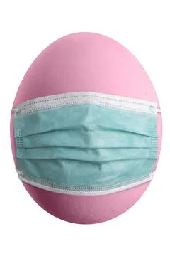 Large picture of an colored easter egg with a corona mask. Foto stock