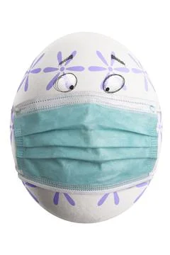 Large picture of an isolated easter egg with floral pattern and mask. Stock Photos