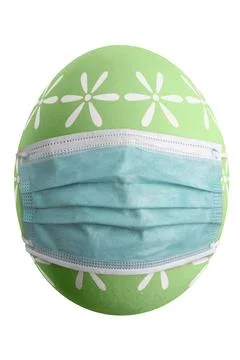 Large picture of an isolated easter egg with floral pattern and mask. Stock Photos