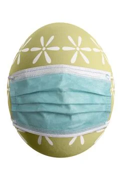 Large picture of an isolated easter egg with floral pattern and mask. Foto stock