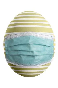 Large picture of an isolated easter egg with a stripes and mask. Foto stock