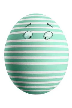 Large picture of an isolated easter egg with a stripes pattern and eyes. Stock Photos
