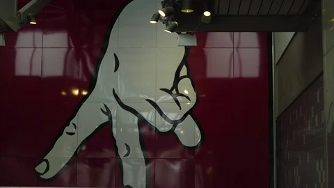 Large piece of hand art in bus station in Seattle. Stock Footage 73492918