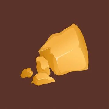 A large piece of hard cheese with small pieces broken off. on a brown backgro Stock Illustration