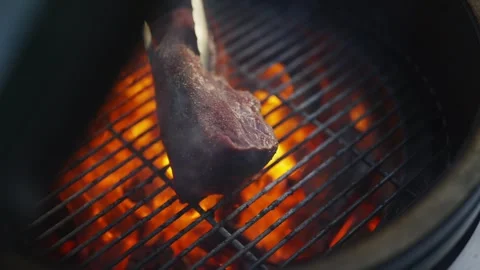 A large piece of meat is being cooked on a grill Stock Footage 295369371