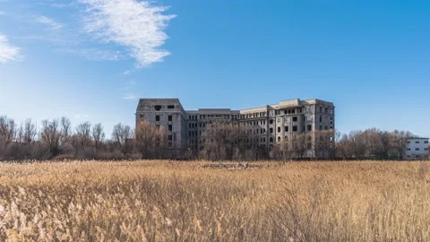 A large piece of reed withered and unfinished hotel Stock Footage 224018311