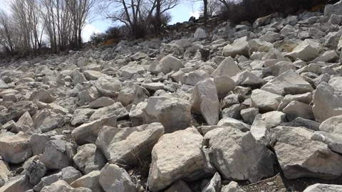 Large pieces of rocks placed in front of ponds, Stock Footage 179014841