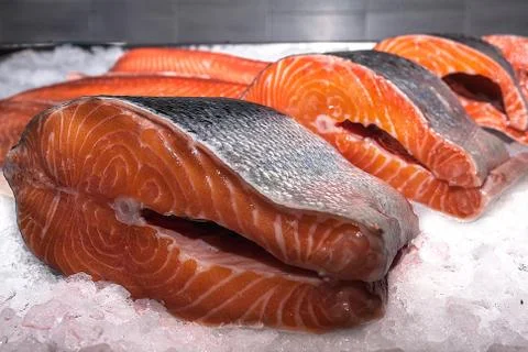 Large pieces of salmon Stock Photos