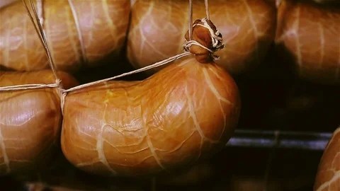 Large pieces of smoked bacon. Stock Footage 83982789